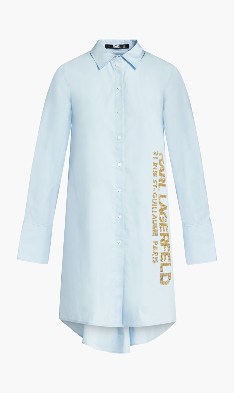 

Karl Lagerfeld Blue Embellished Poplin Tunic Shirt for Women | The Deal Outlet