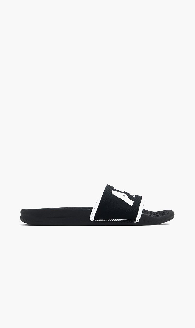 

Athletic Propulsion Labs Black Womens Big Logo Techloom Slide Blackwhitewhite for Women | The Deal Outlet