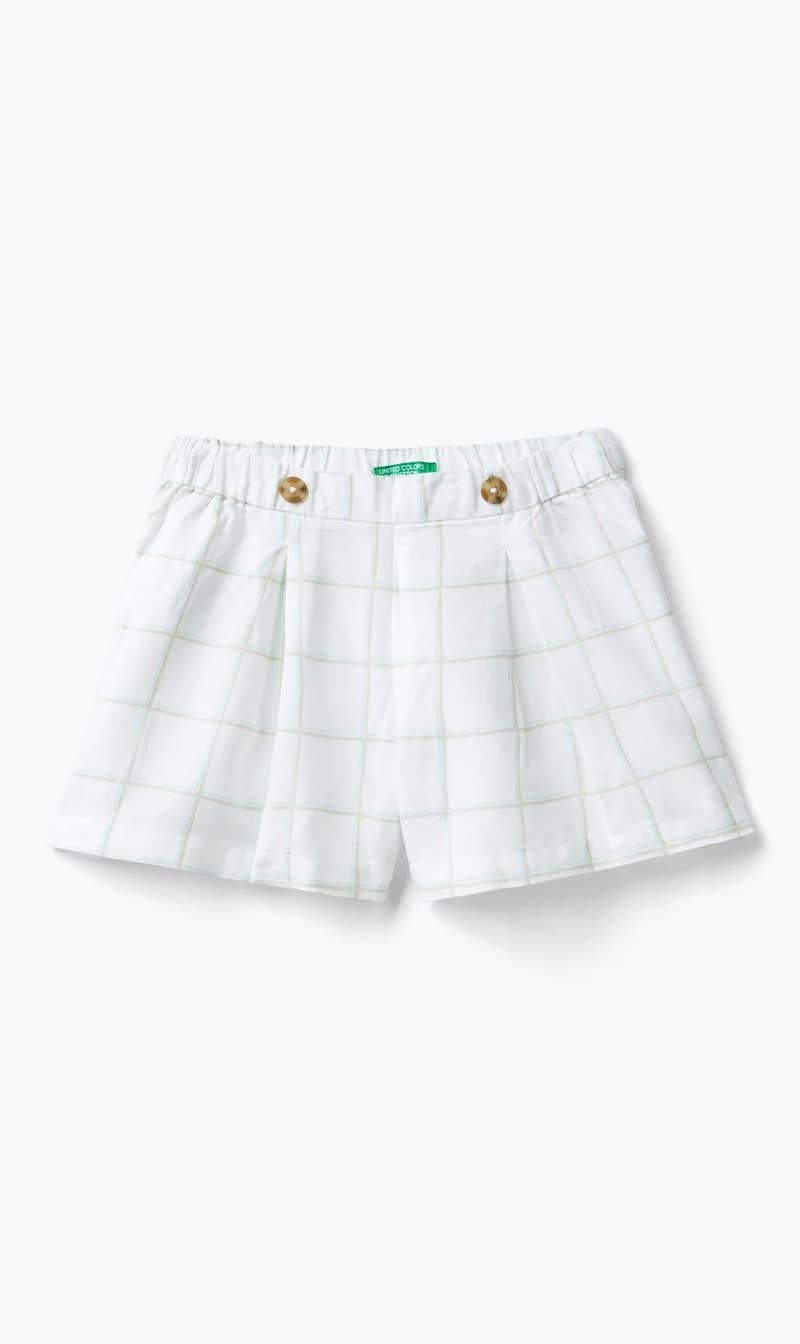 United Colors Of Benetton White Linen Blend Shorts for Girls