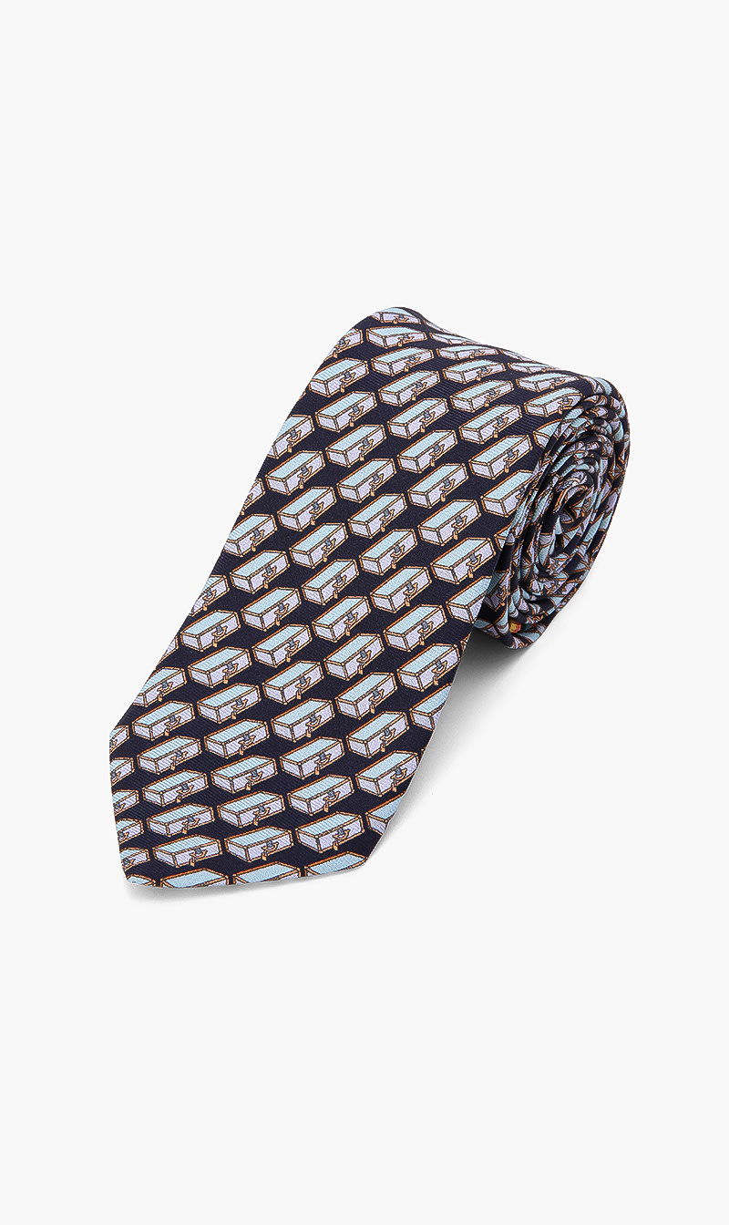 

Printed Narrow Silk Tie, Blue