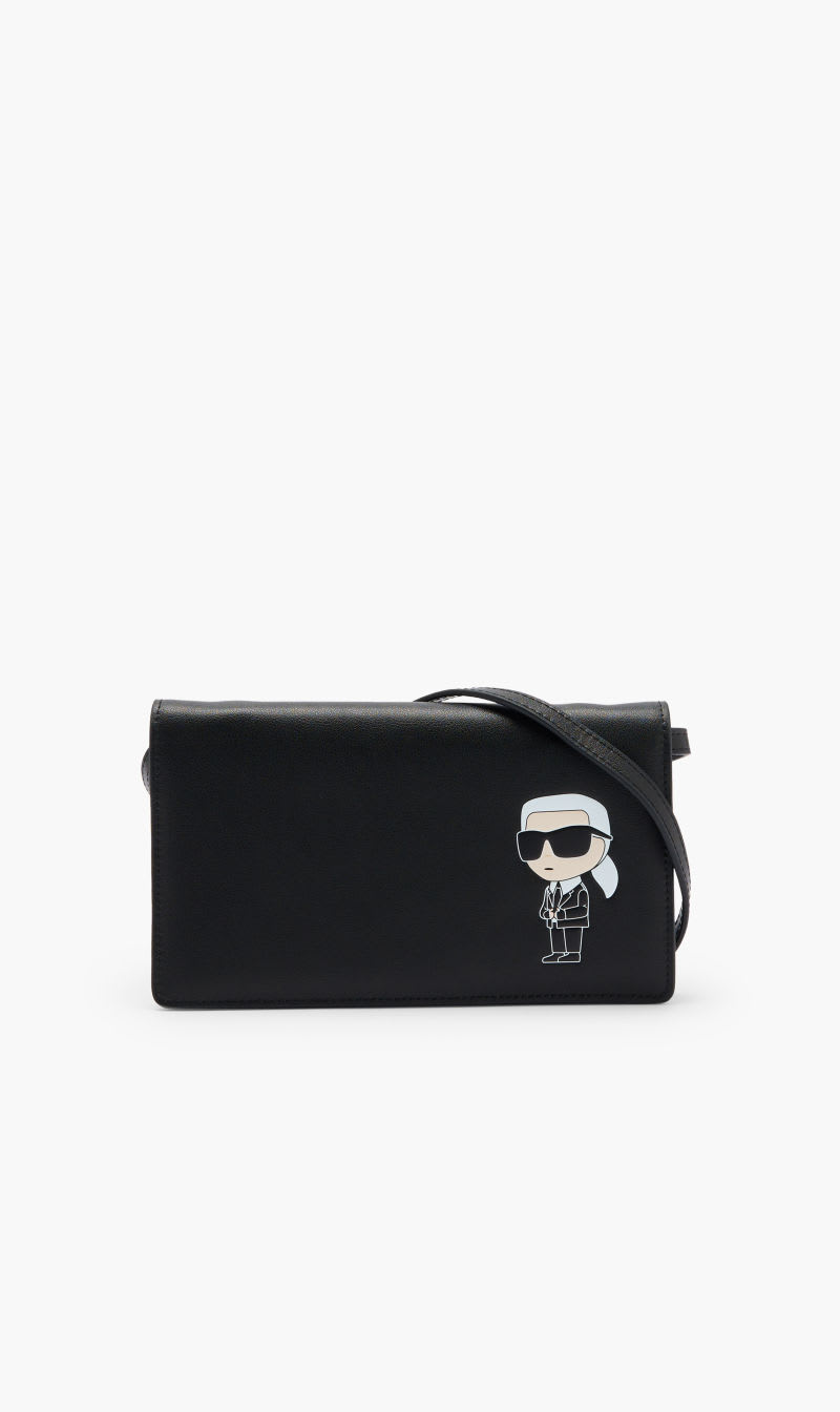 

Karl Lagerfeld Black Kikonik 2 Leather Flap Woc for Women | The Deal Outlet