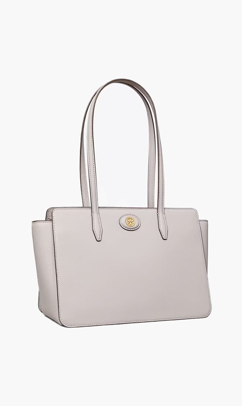 

Tory Burch Grey Small Robinson Pebbled Tote for Women | The Deal Outlet