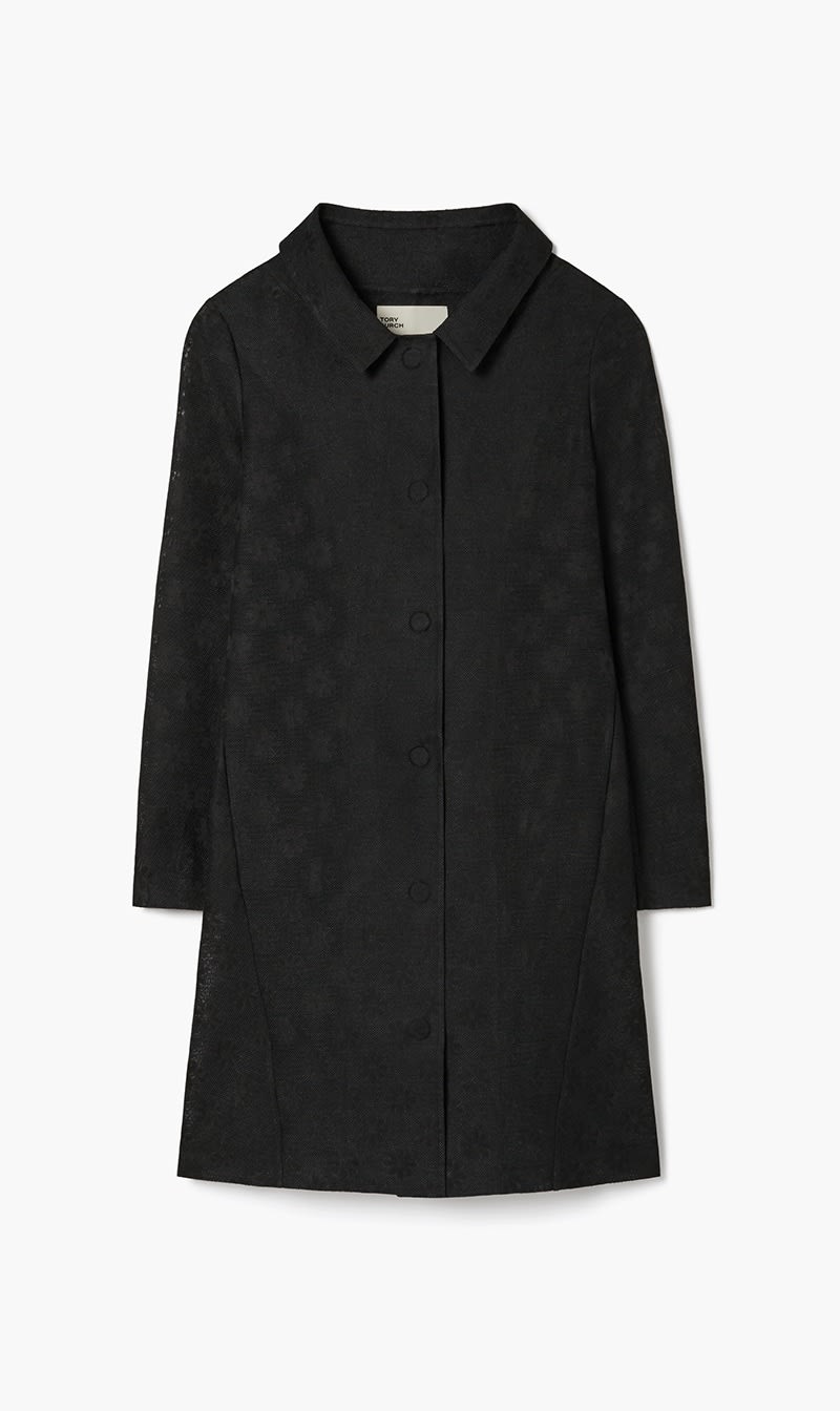 

Tory Burch Black Cotton And Linen Daisy Coat for Women | The Deal Outlet