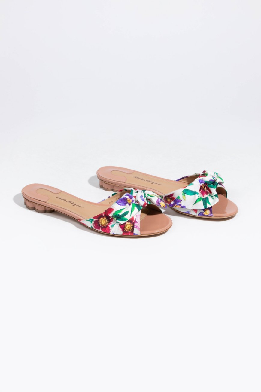 

Salvatore Ferragamo Chianni Floral Silk Bow Flats