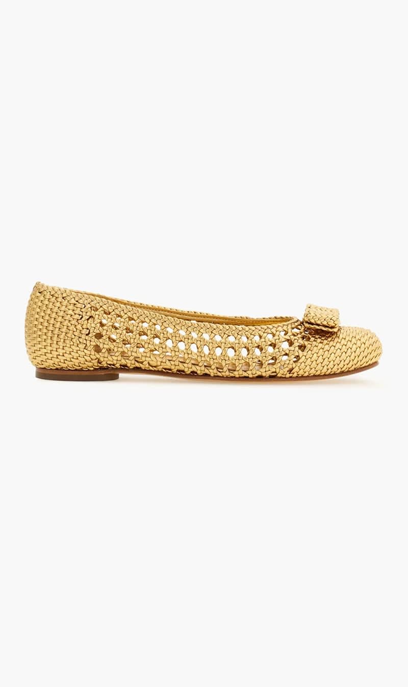 

Salvatore Ferragamo Brown Woven Varina Ballet for Women | The Deal Outlet
