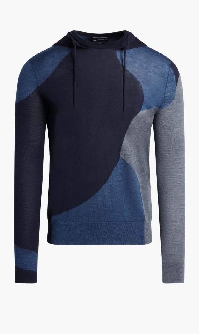 

Colorblock Hoodie Sweater, Blue