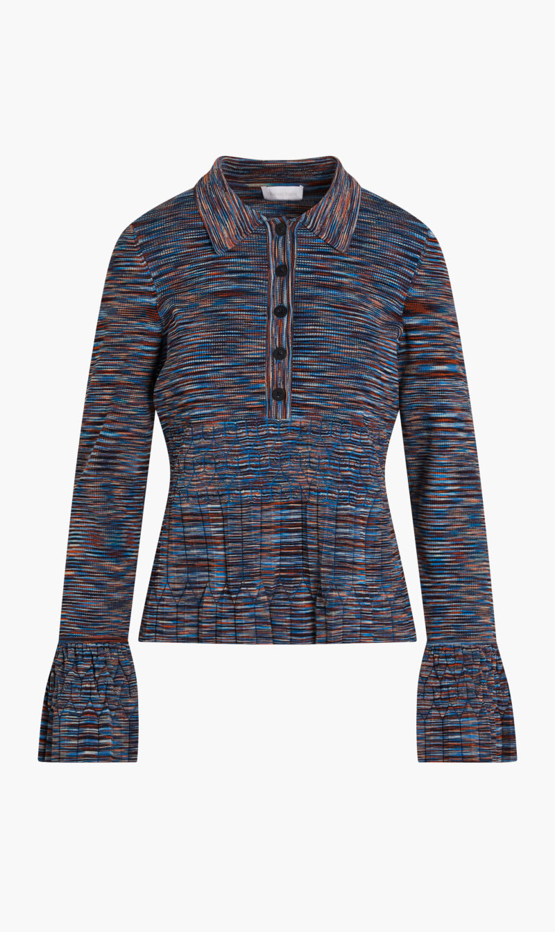 

Mackenna Pleated Space Dye L/s Polo W/ Bell Cuff, Multi-color