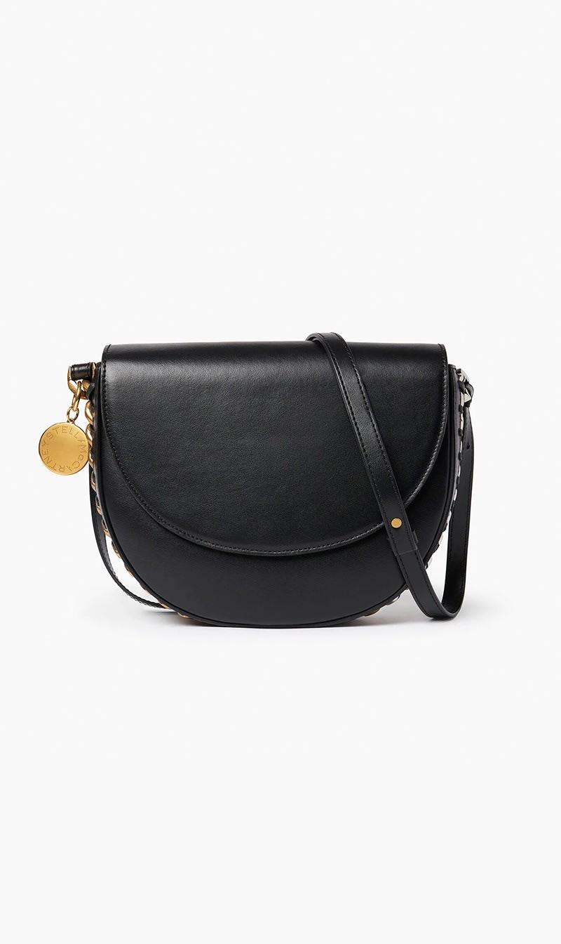 

Stella Mc Cartney Black Frayme Medium Flap Shoulder Bag for Women | The Deal Outlet