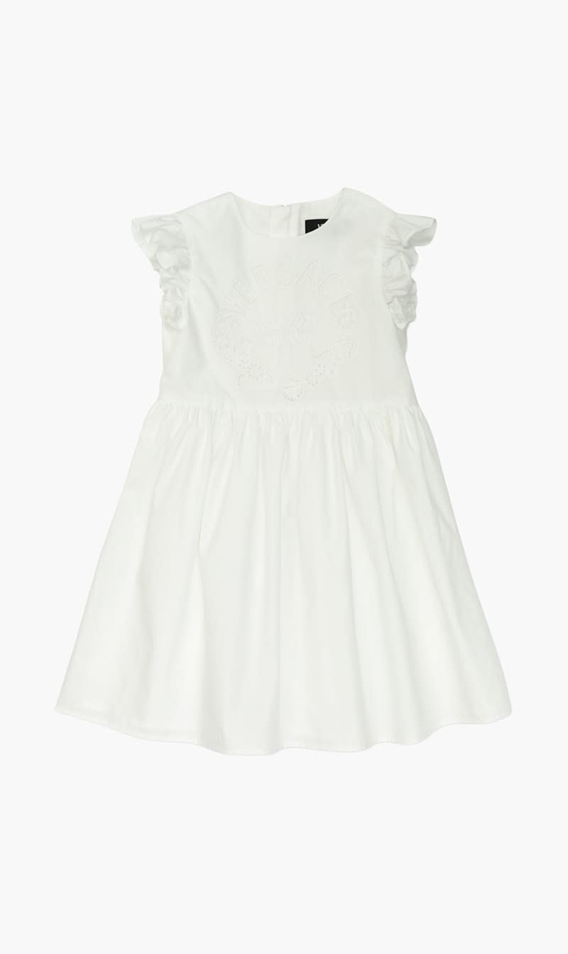 

Versace White Dress Poplin + Logo Est Milano A Jour Embroidery for Girls