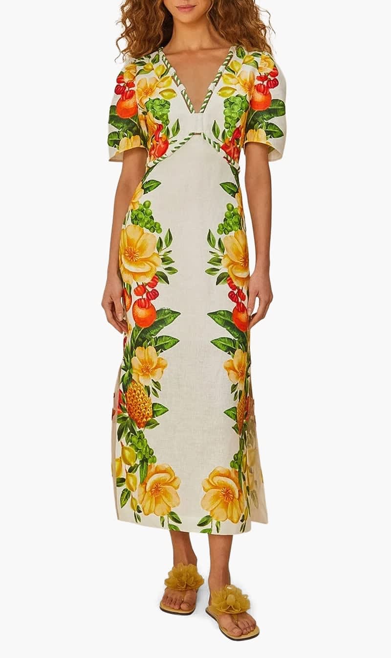 Farm Rio White Picnic Flowers Maxi Dress for Women