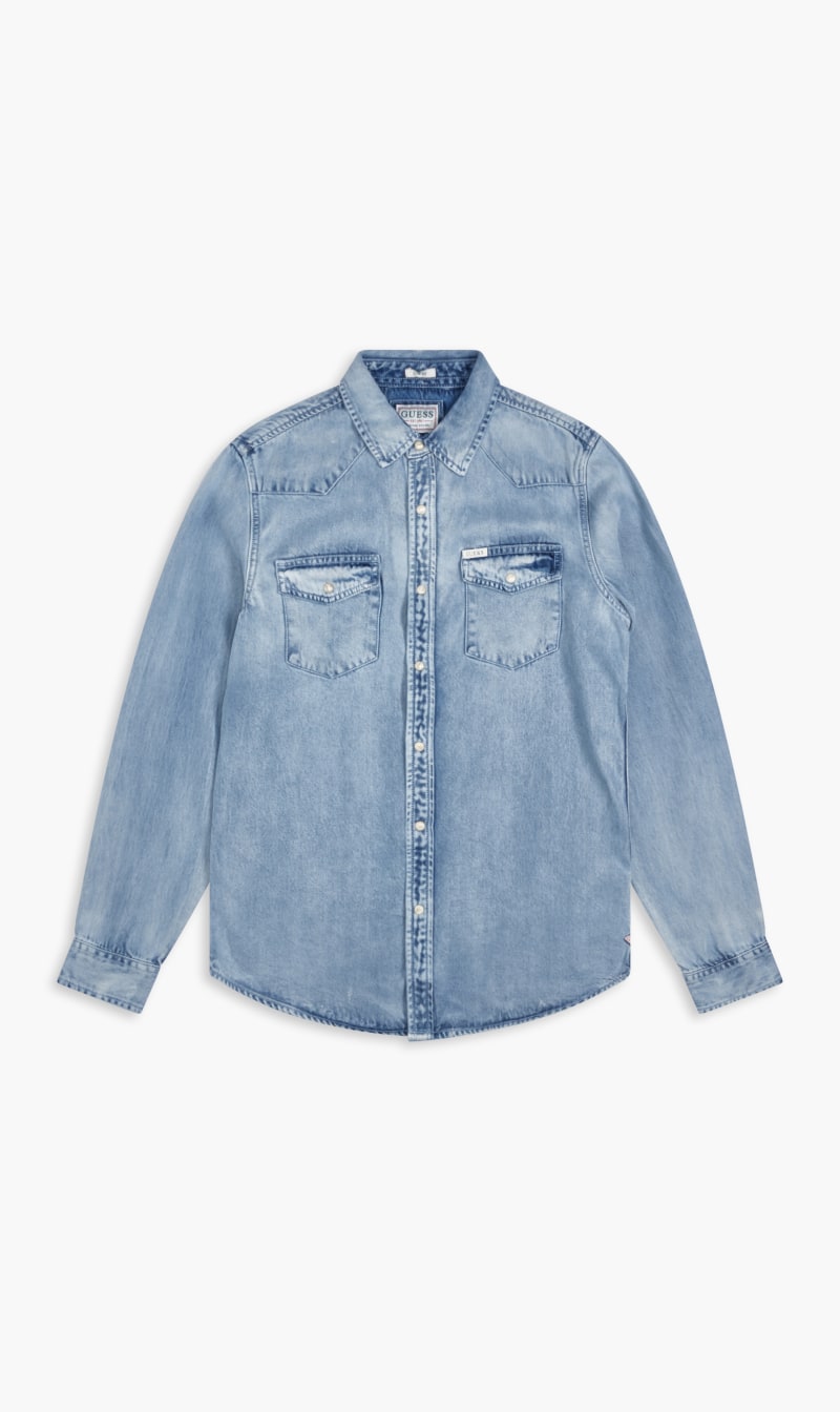

Slim Western Denim Shirt, Blue