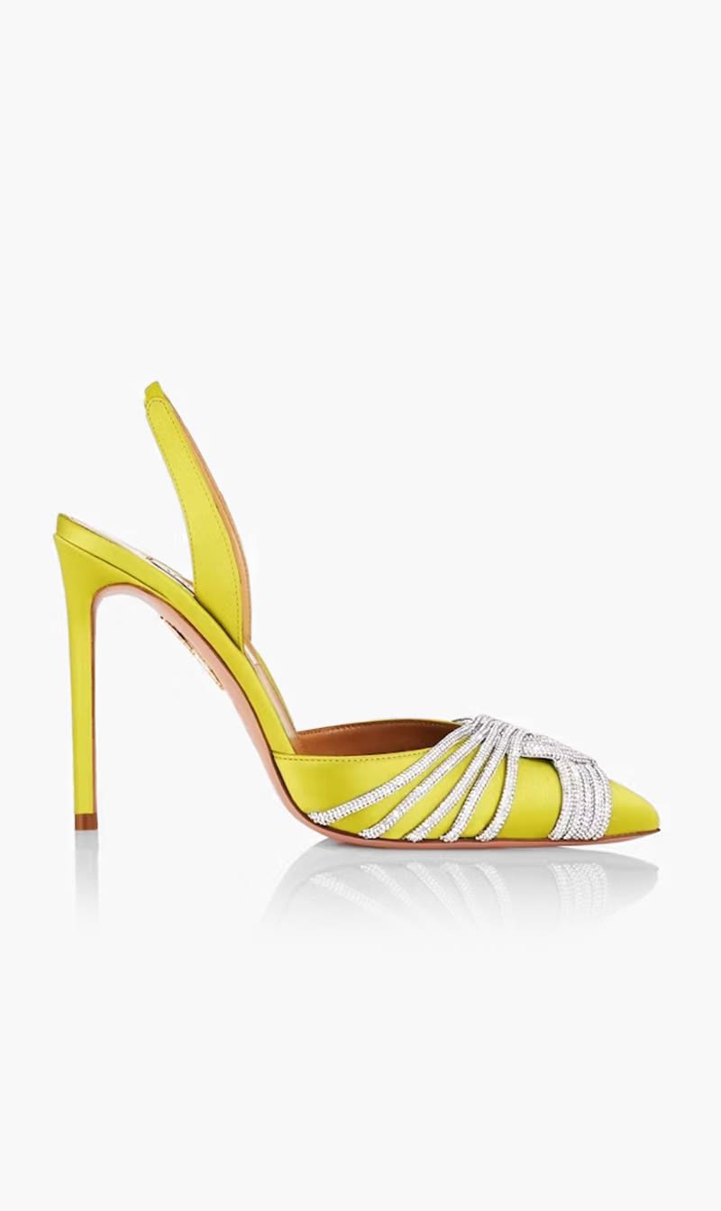 

Aquazzura Firenze Yellow Gatsby Sling Satin for Women | The Deal Outlet