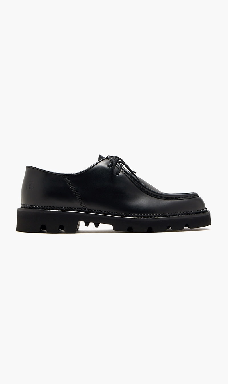 

Collegium Black Pillar Moc Toe Derby Shoes for Men | The Deal Outlet