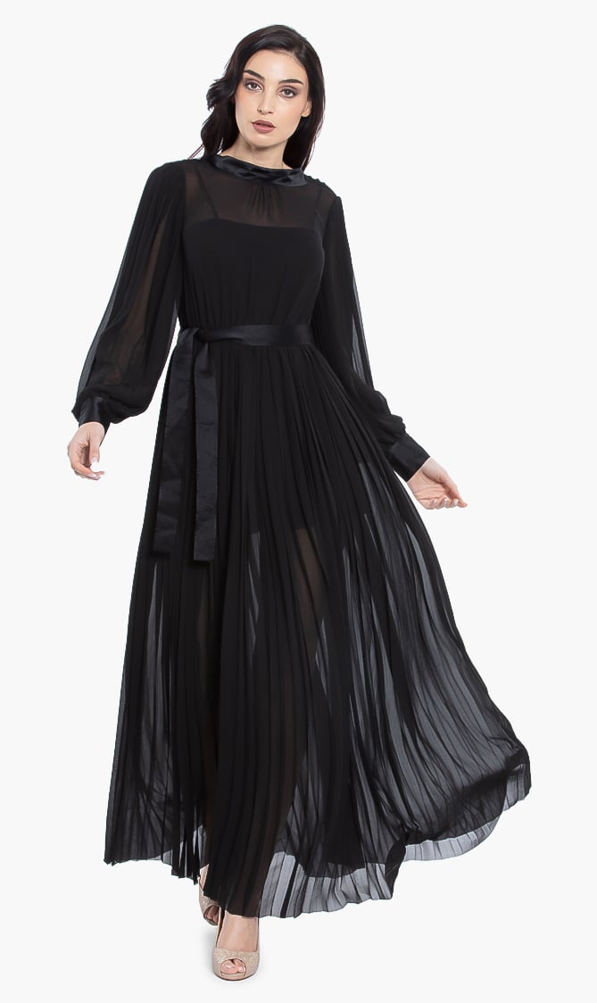 

Karl Lagerfeld Black Pleated Maxi Shirt Dress for Women | The Deal Outlet