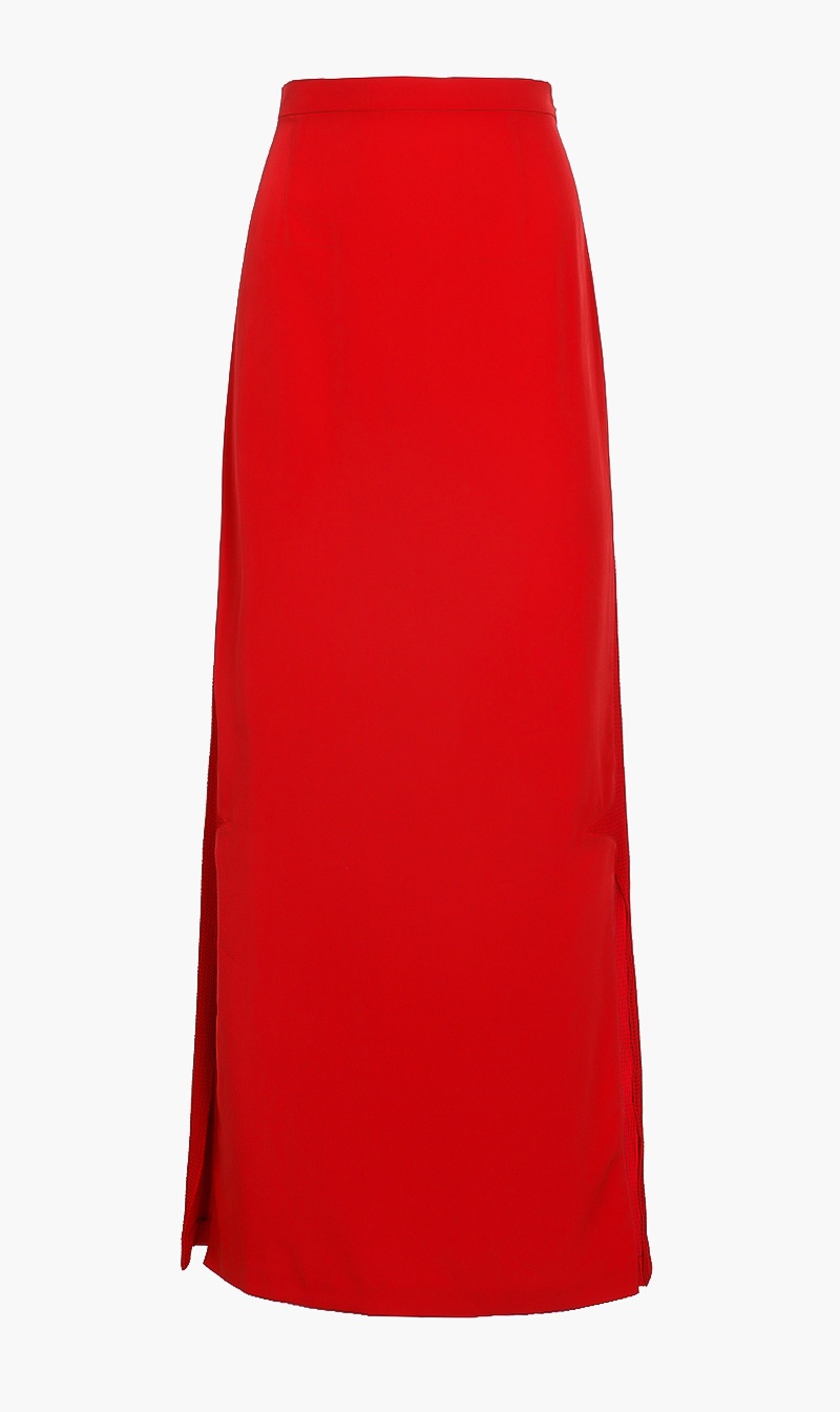 

Front Slit Long Skirt, Red