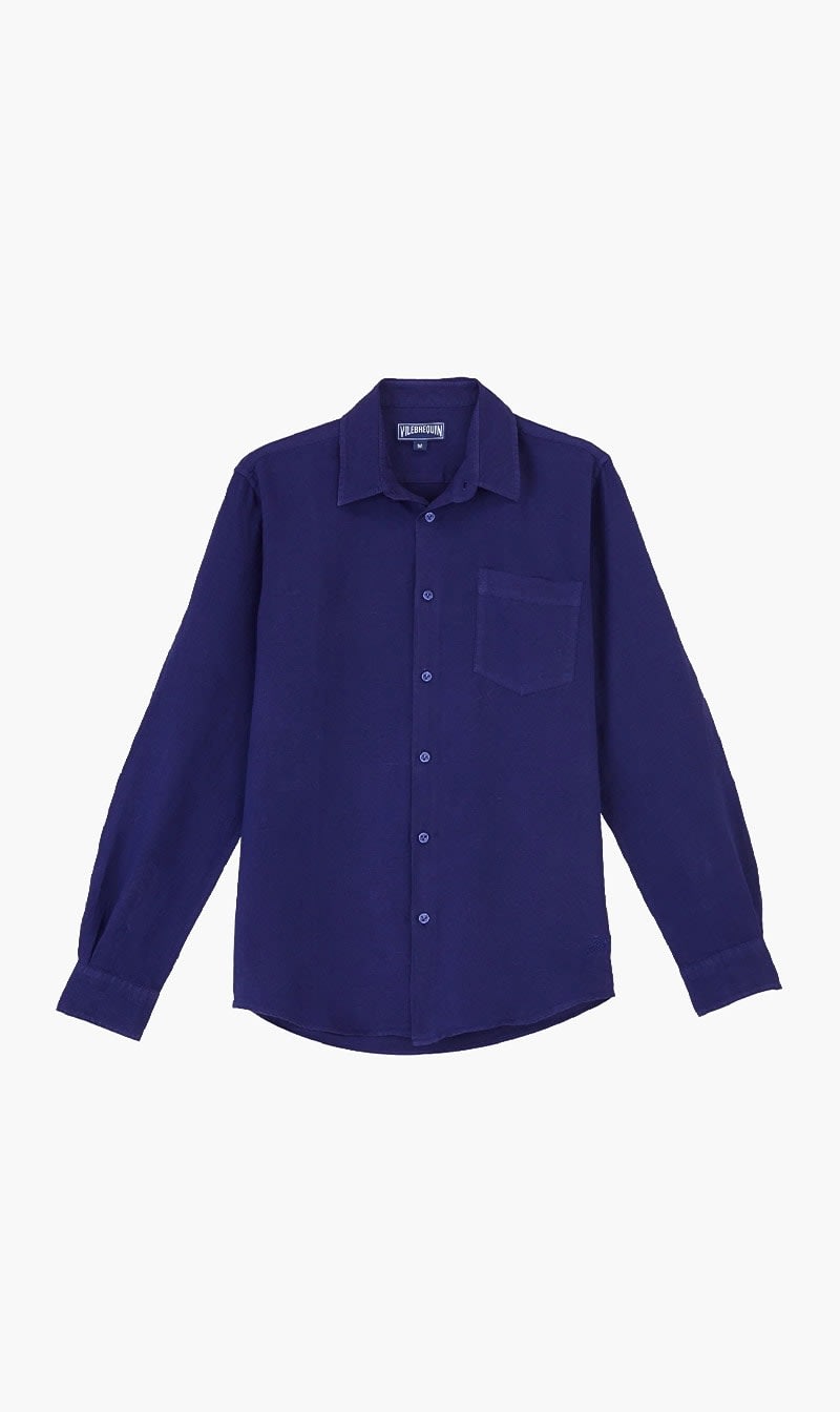 Vilebrequin Navy Blue Caroubis Su24 Chemise Minuit for Men