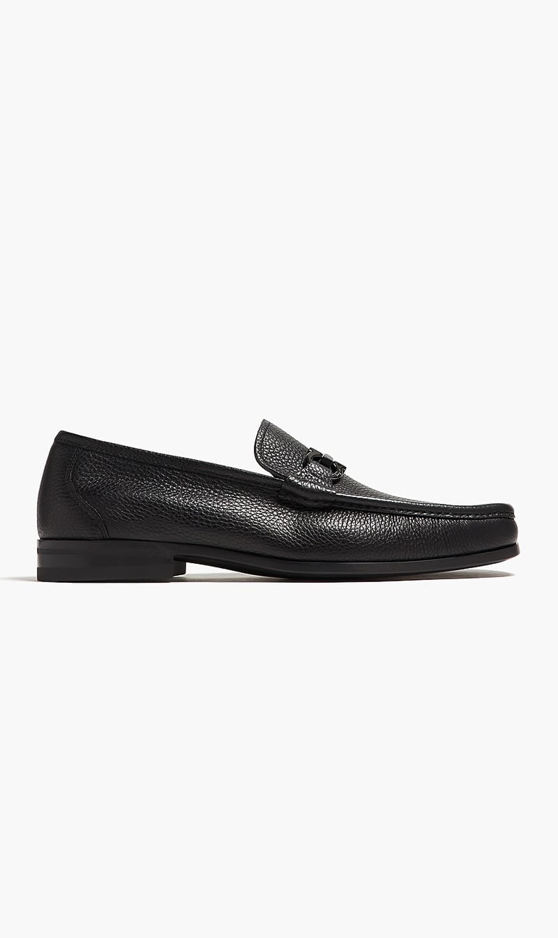 Ferragamo Black Grandioso Leather Moccasins for Men