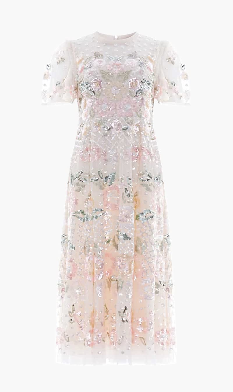 

Needle & Thread Pink Rosalie Short Sleeve Ballerina Dress for Women | The Deal Outlet