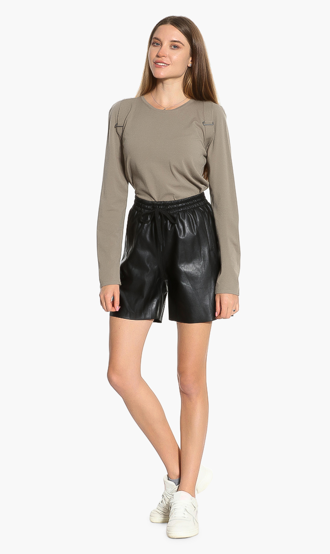 

Elastic Waist Leather Shorts, Black