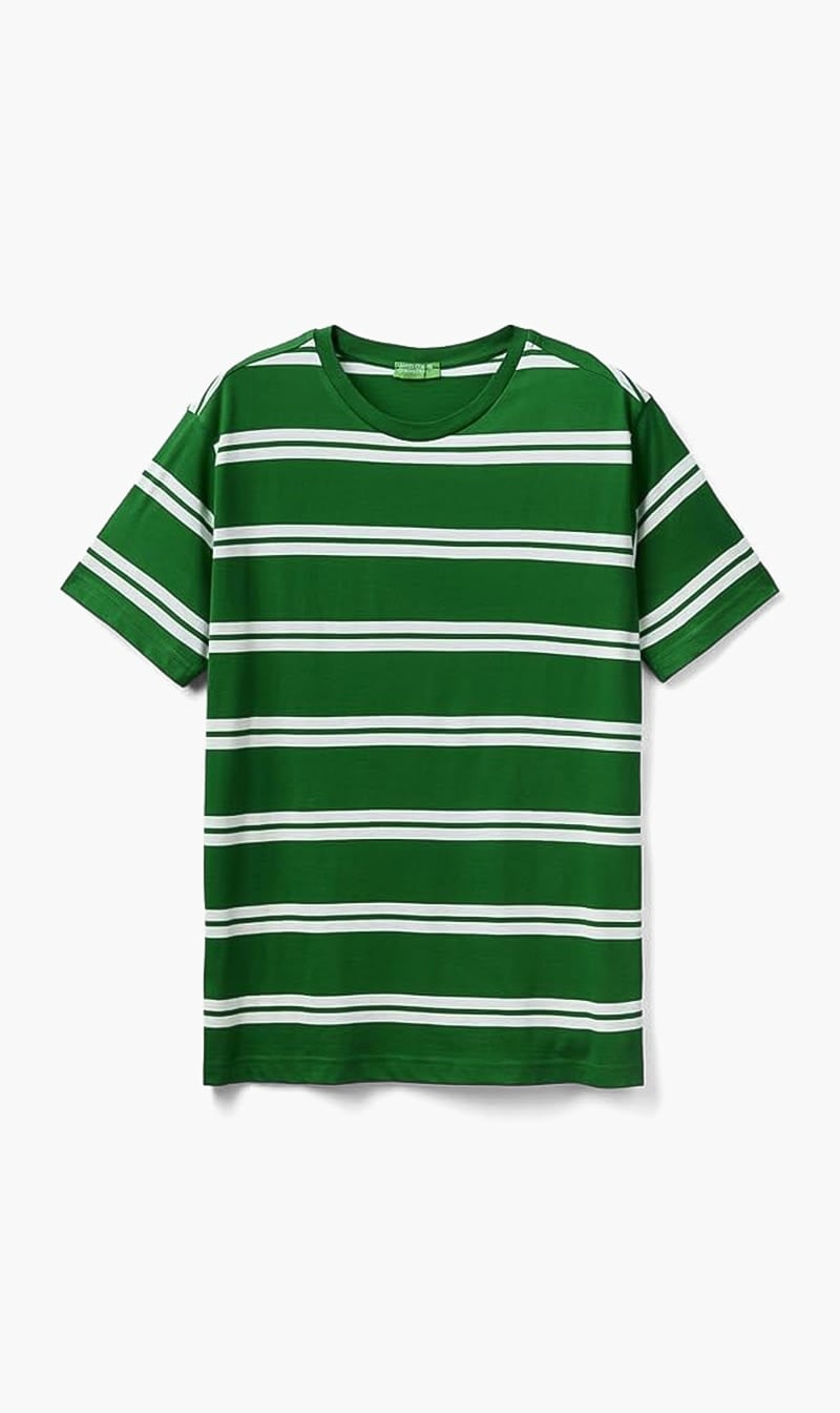 United Colors Of Benetton Green Striped Jersey T-shirt for Men