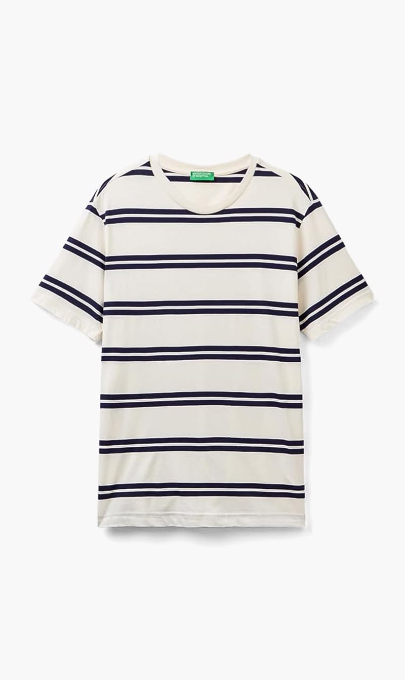 White United Colors Of Benetton Green Striped Jersey T-shirt for Men