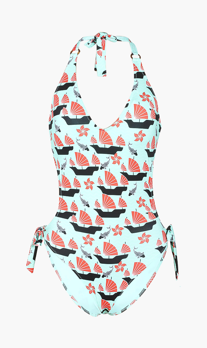 

Fifi Printed One-piece Swimsuit, Green