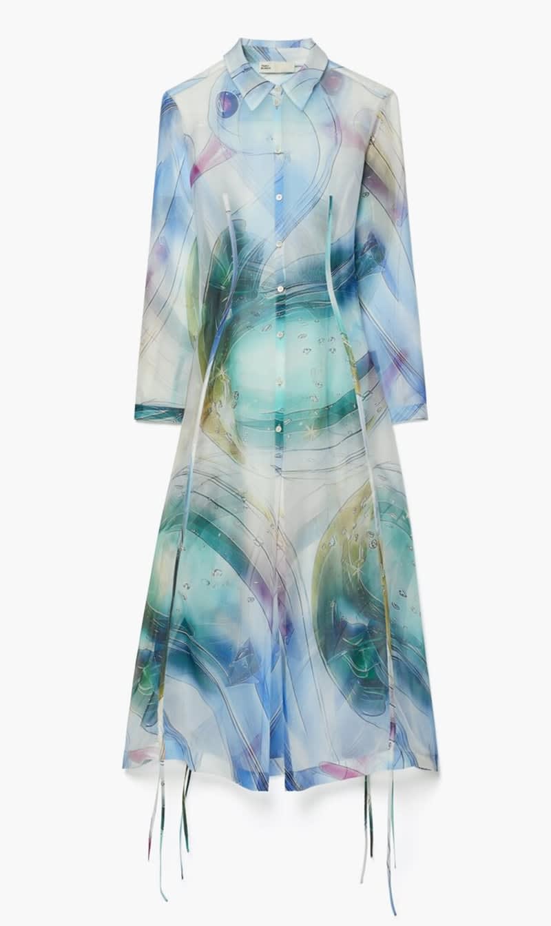 

Tory Burch Blue Silk Organza Dress for Women | The Deal Outlet