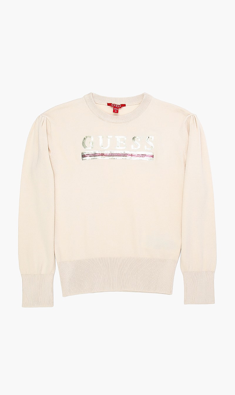 

Guess Beige Logo Long Sleeve Sweatshirt for Boys | The Deal Outlet