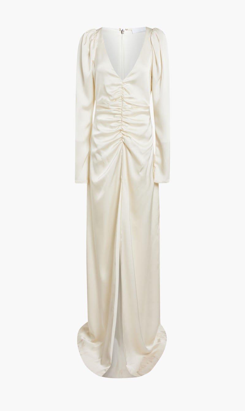 

Rotate Birger Christensen White Sateen Maxi V-neck Dress for Women | The Deal Outlet