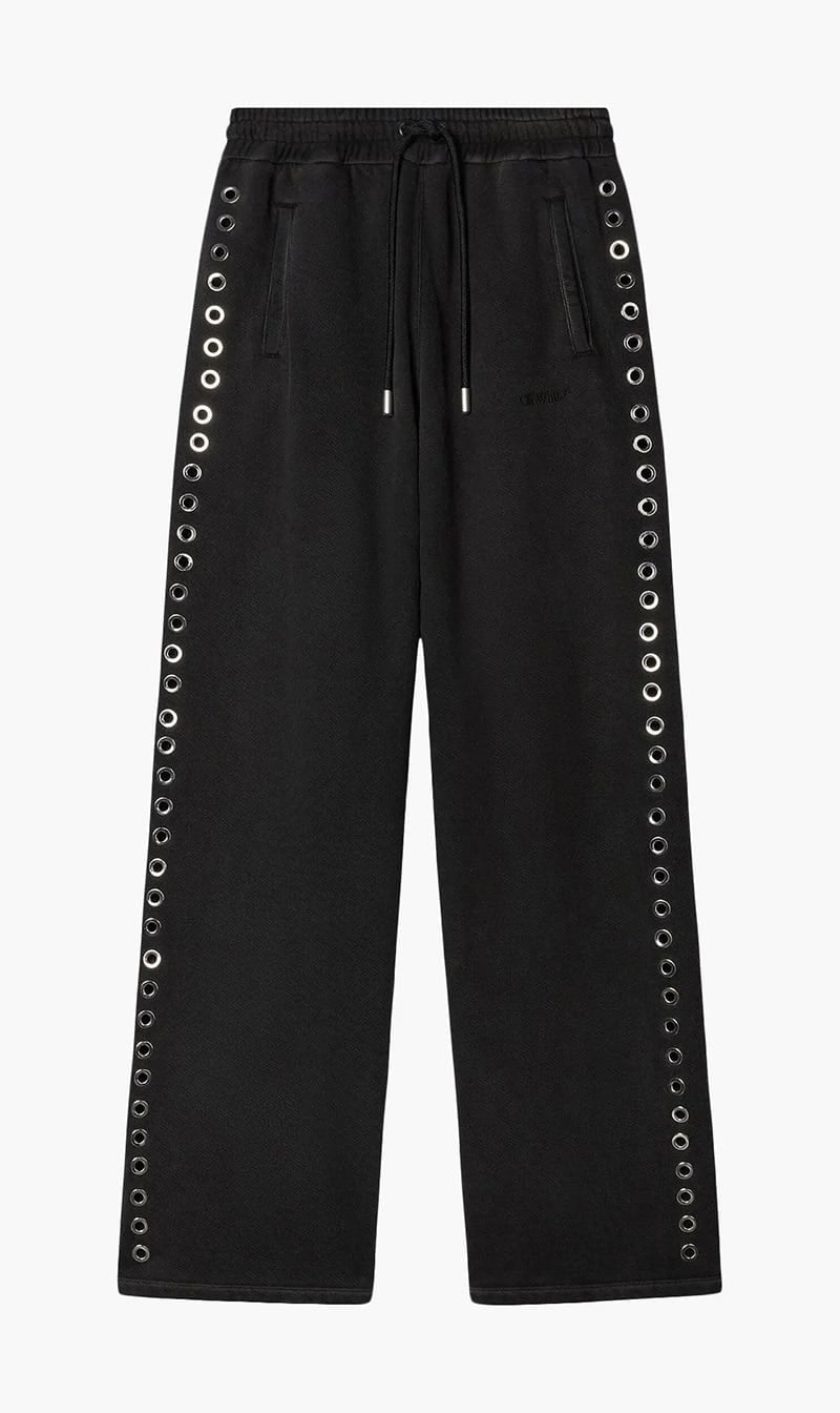 

Off-white Black Eyelet Detailed Track Pants for Women | The Deal Outlet