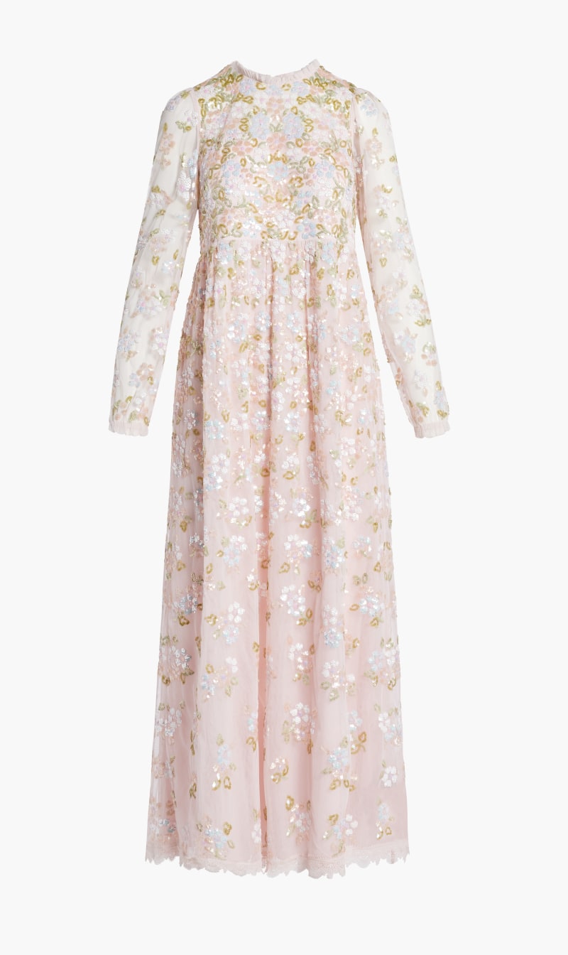 

Needle & Thread Pink Lena Long Sleeve Ankle Gown for Women | The Deal Outlet