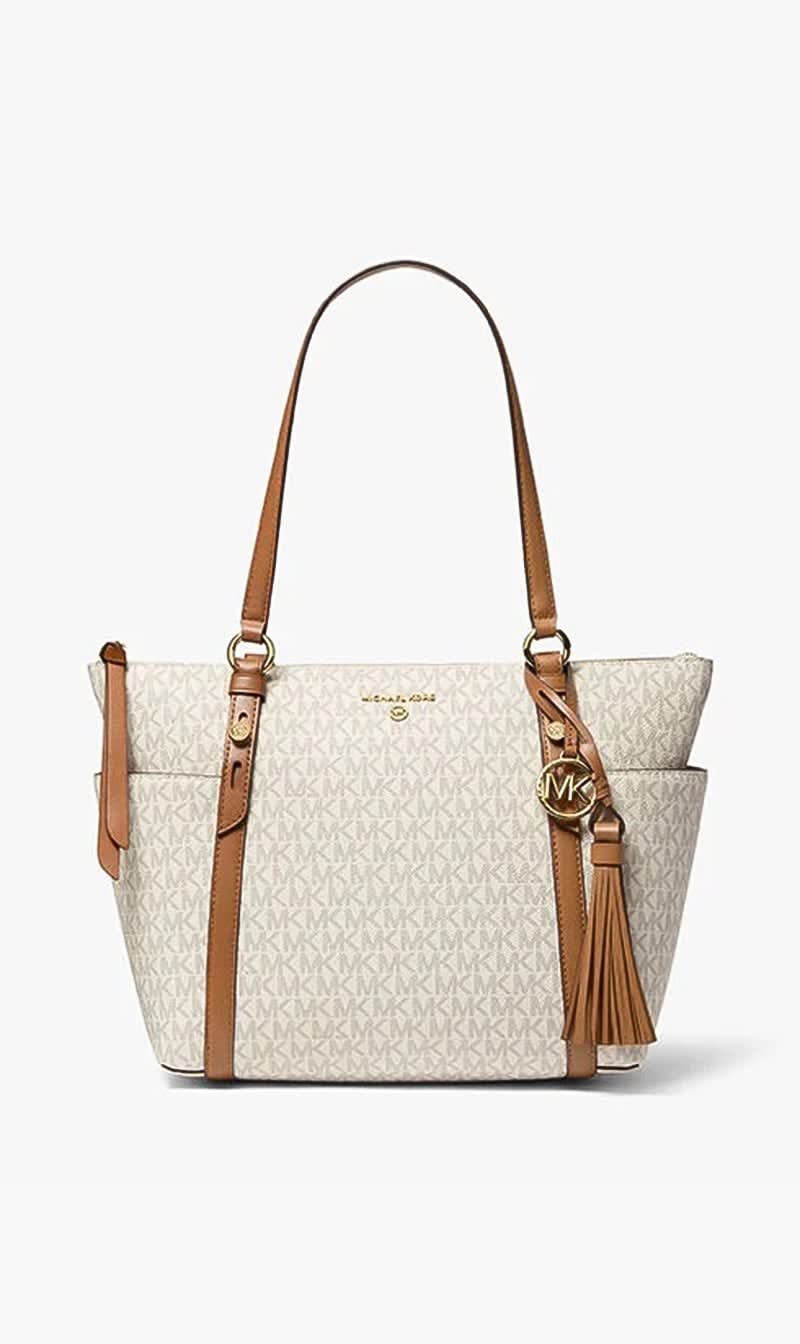 

Michael Kors White Sullivan Medium Logo Top Zip Tote Bag for Women | The Deal Outlet