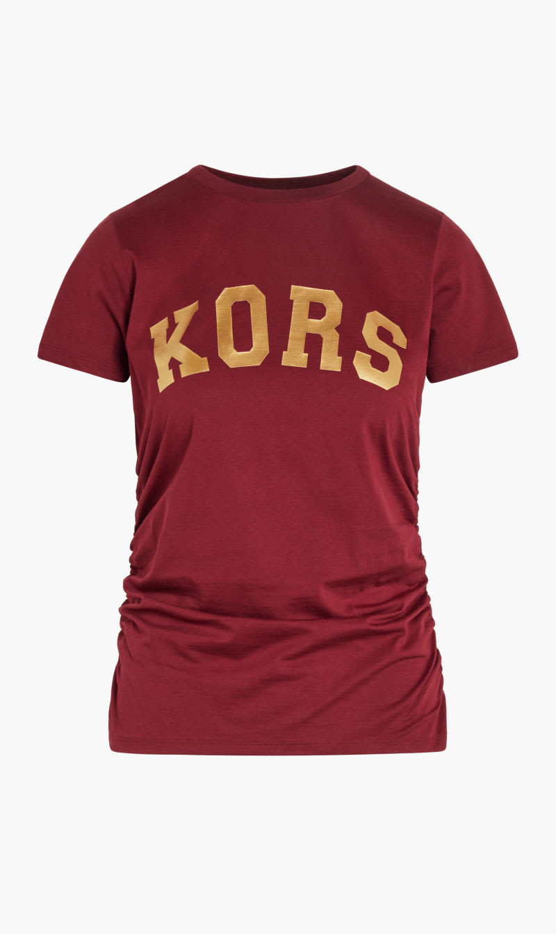 

Michael Kors Red Metallic Kors Ruched Tee for Women | The Deal Outlet