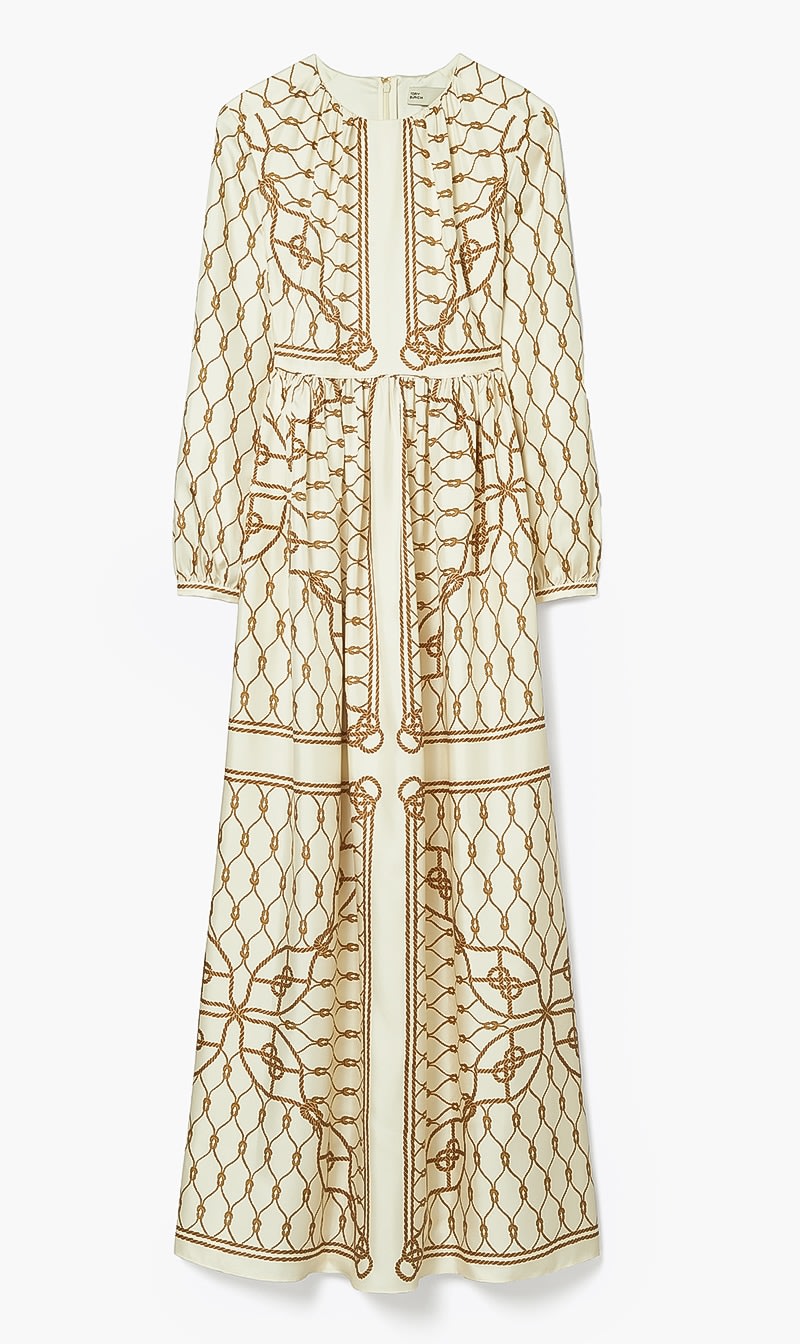 

Tory Burch Brown Silk Printed Dress for Women | The Deal Outlet