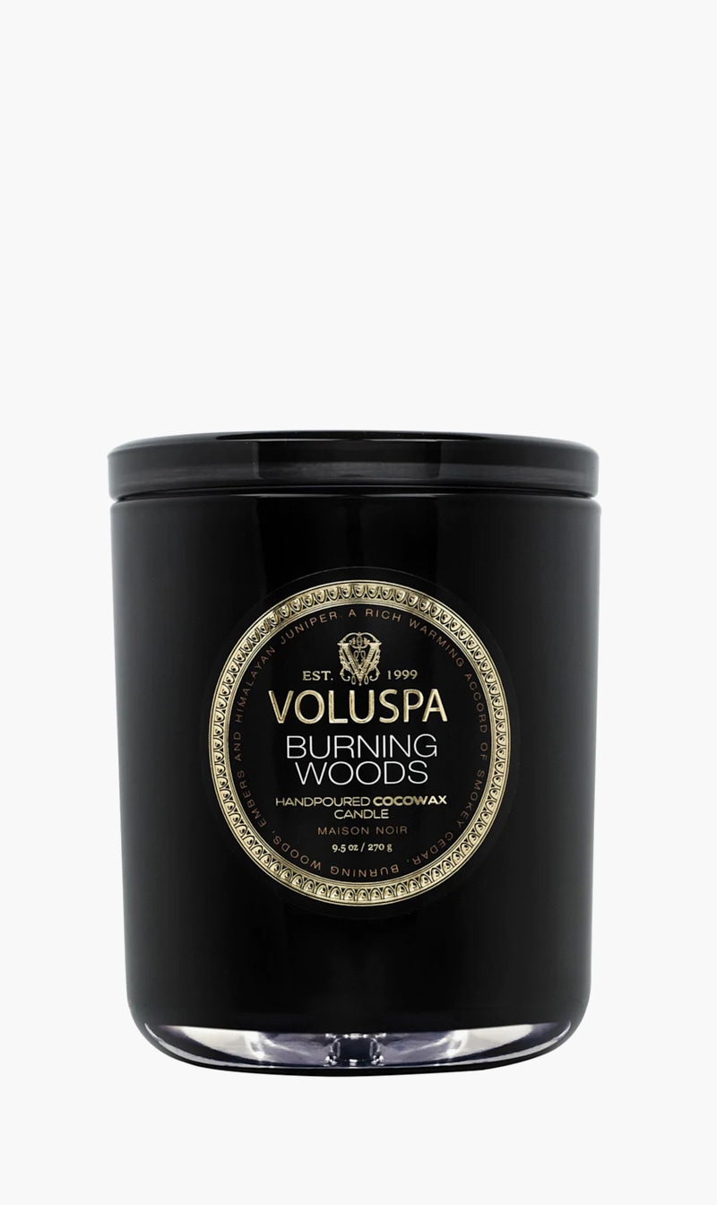 

Voluspa Black Burning Woods Classic Candle | The Deal Outlet