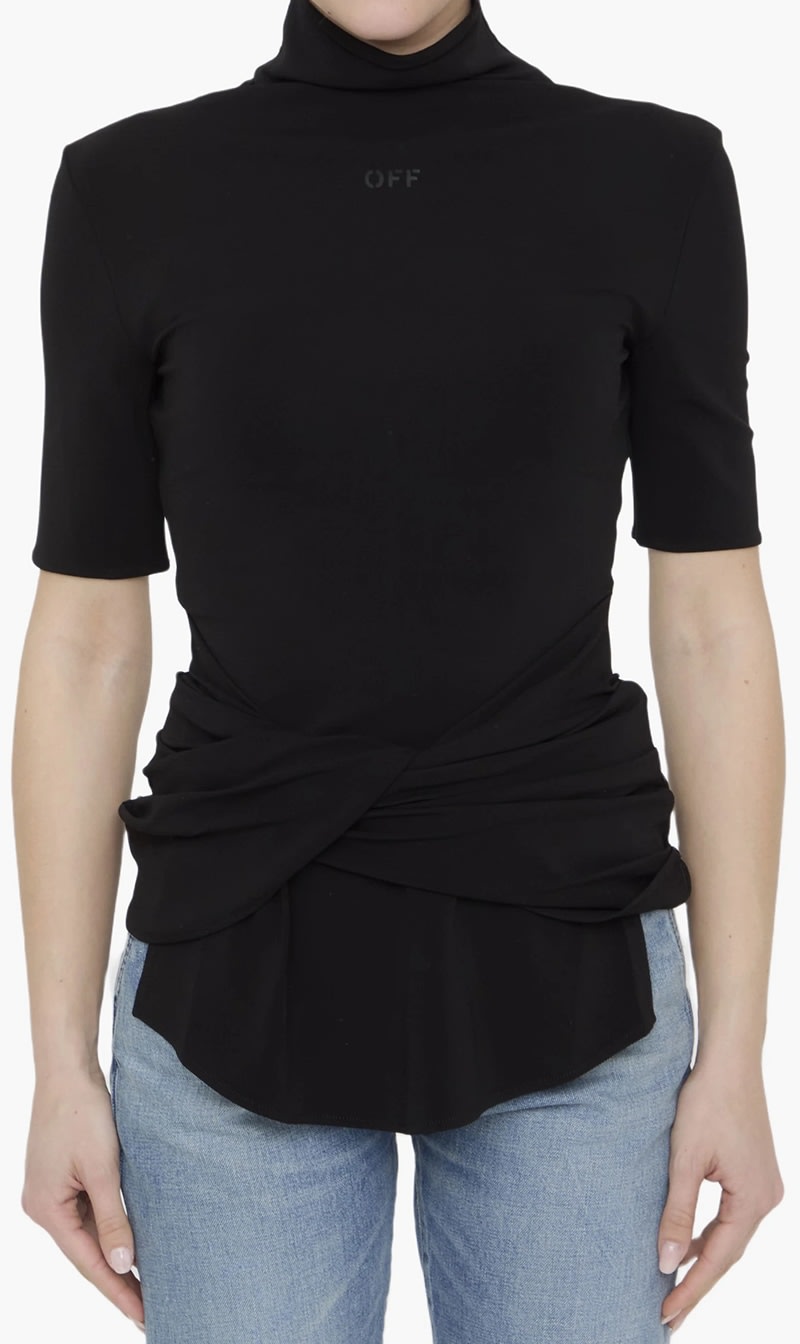 

Off-white Black Vi Crepe Twist Ss Top Black Black for Women | The Deal Outlet