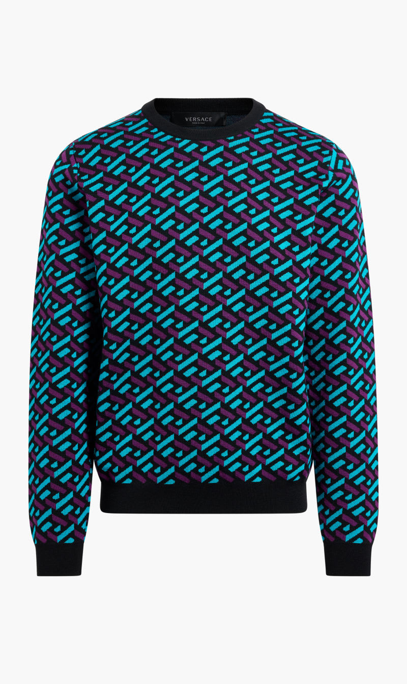 

Versace Purple Knit Sweater Serie La Greca All Over Jacquard for Men | The Deal Outlet