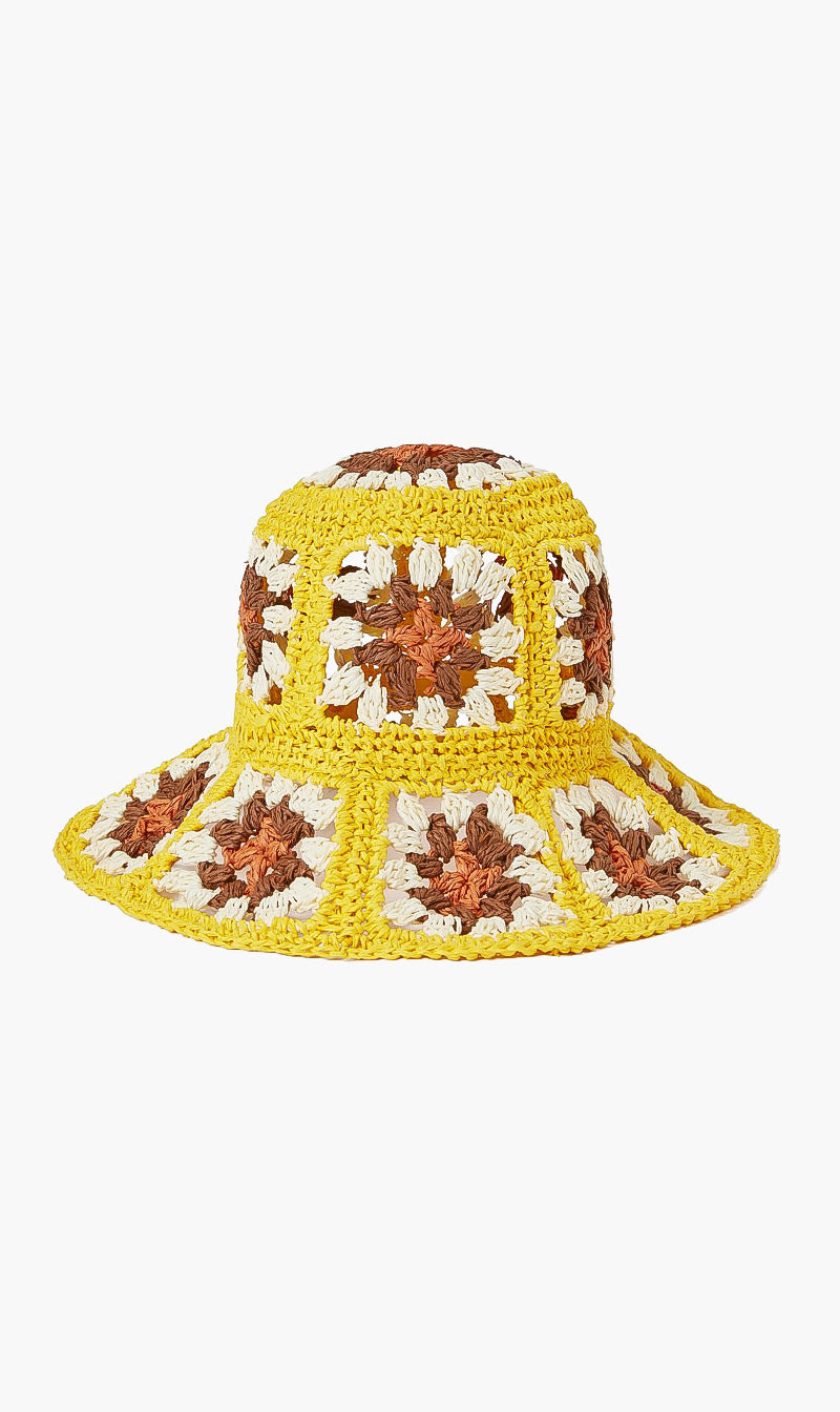 

Tory Burch Yellow Paper Straw Crochet Bucket Hat for Women | The Deal Outlet
