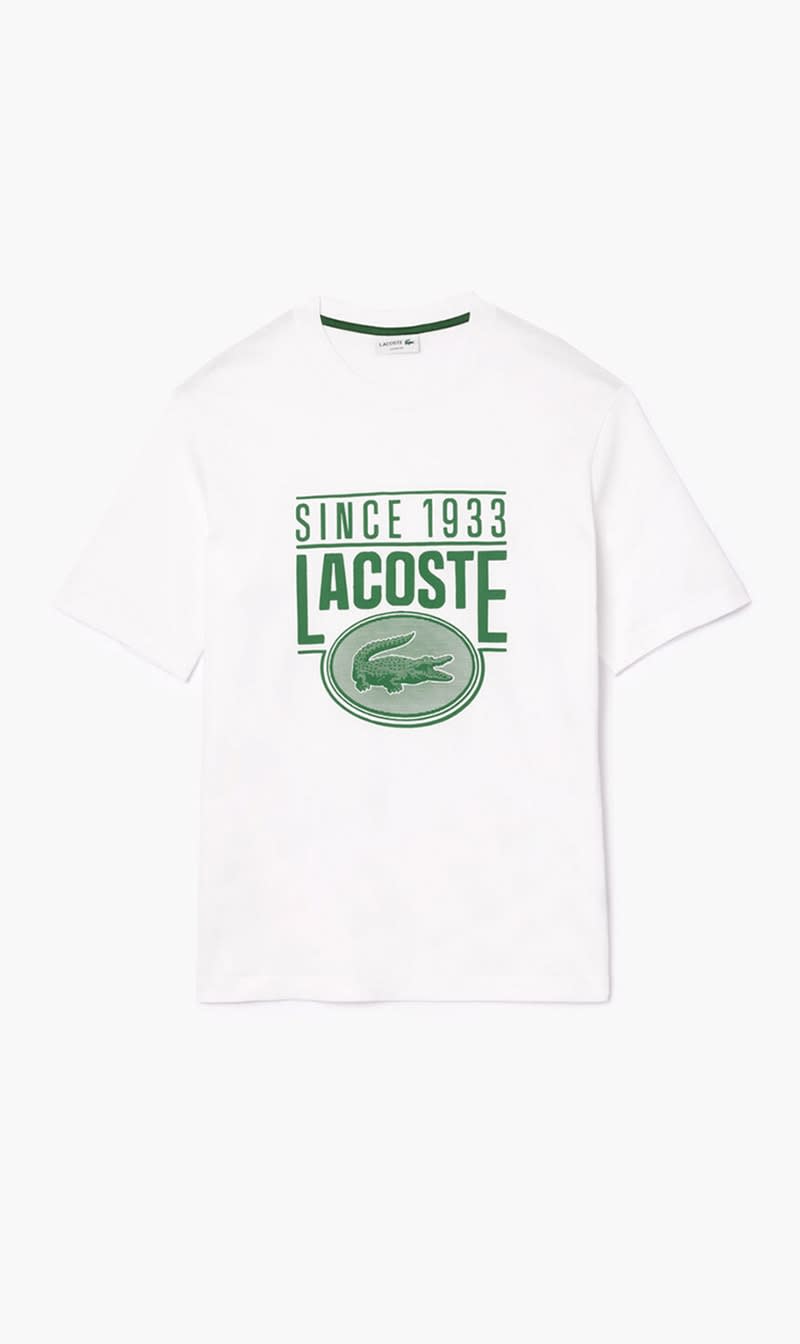 

Lacoste White Loose Fit Cotton Jersey Print T-shirt for Men | The Deal Outlet