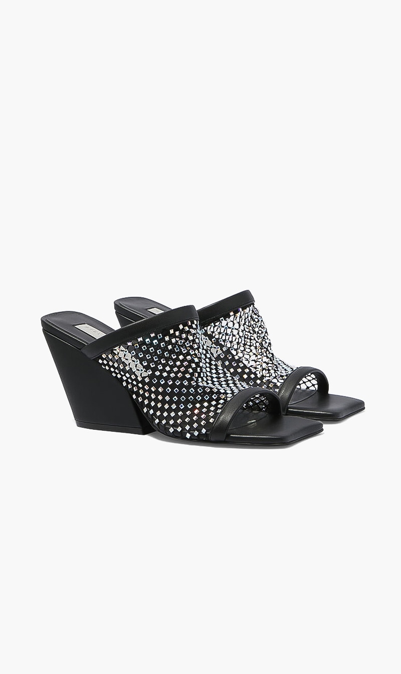 

Stella Mc Cartney Black Crystal Mesh Mules for Women | The Deal Outlet