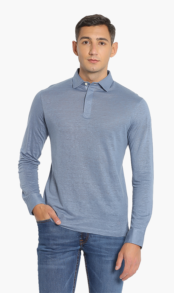 

Hackett London Linen Trim Slim Fit Long Sleeves Polo Shirt