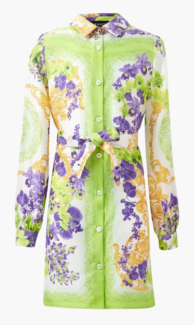 

Versace Multi-color Orchid Print Shirt Dress for Girls | The Deal Outlet