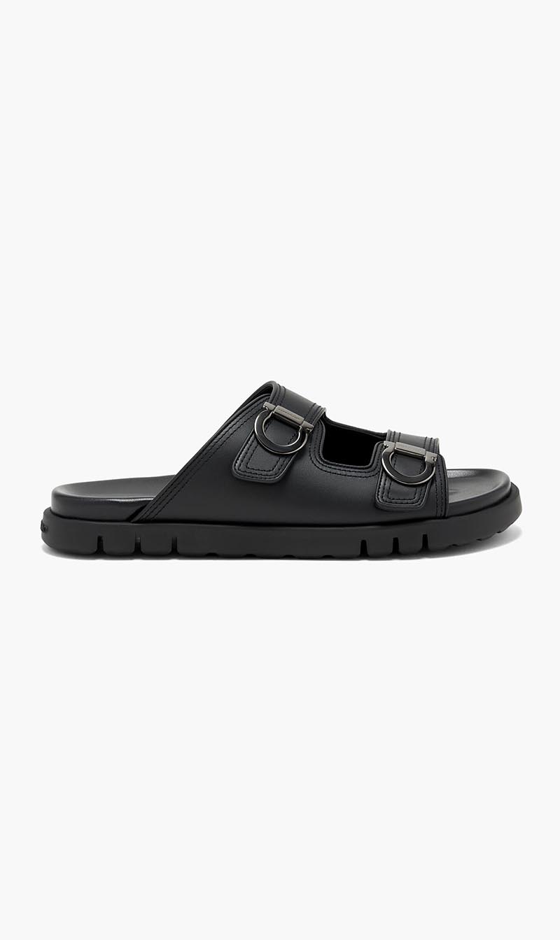 Black Ferragamo Black Double Strap Sandals for Men