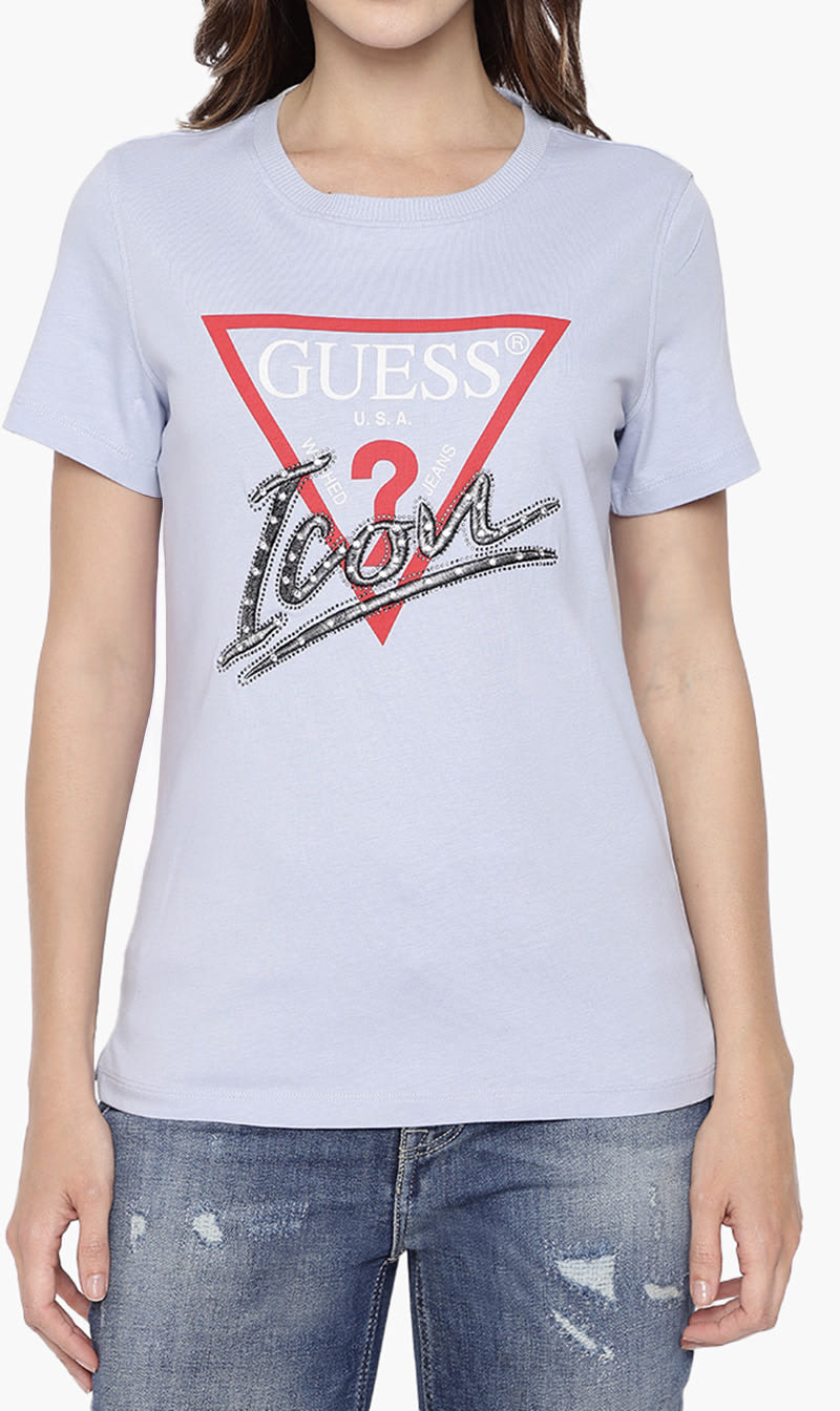 

Guess Blue Ss Cn Icon Tee for Women | The Deal Outlet