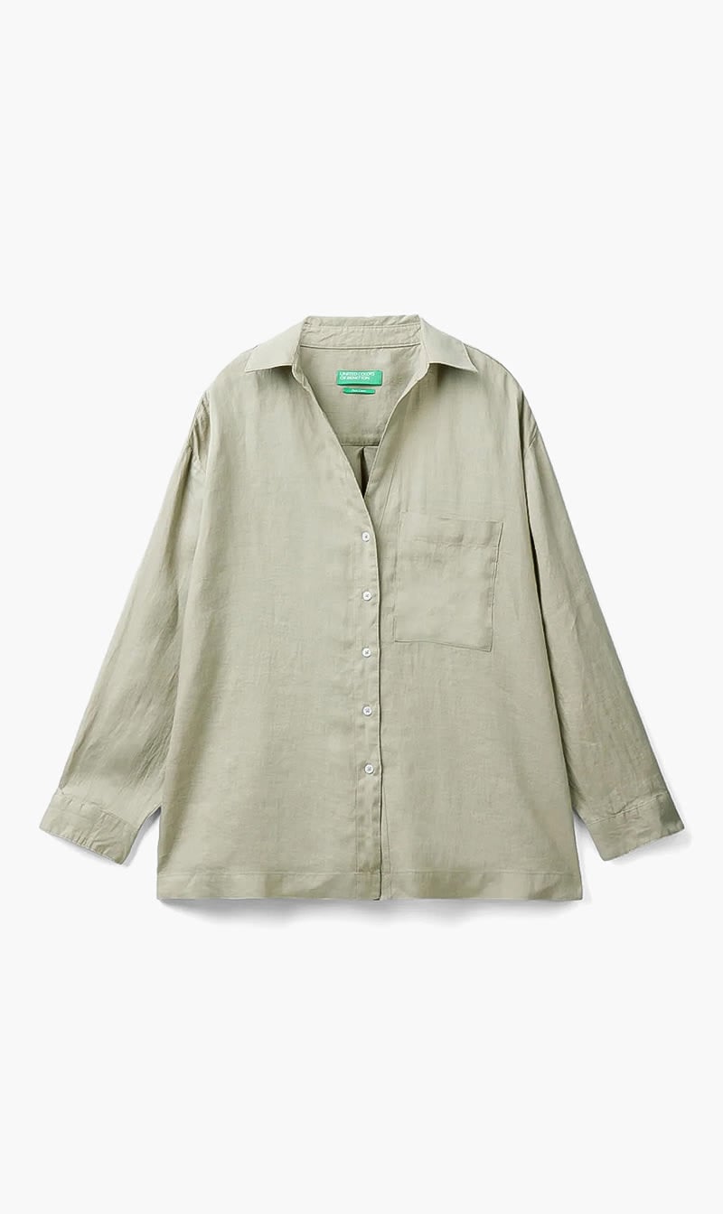 Green United Colors Of Benetton Pink Long Linen Shirt for Women