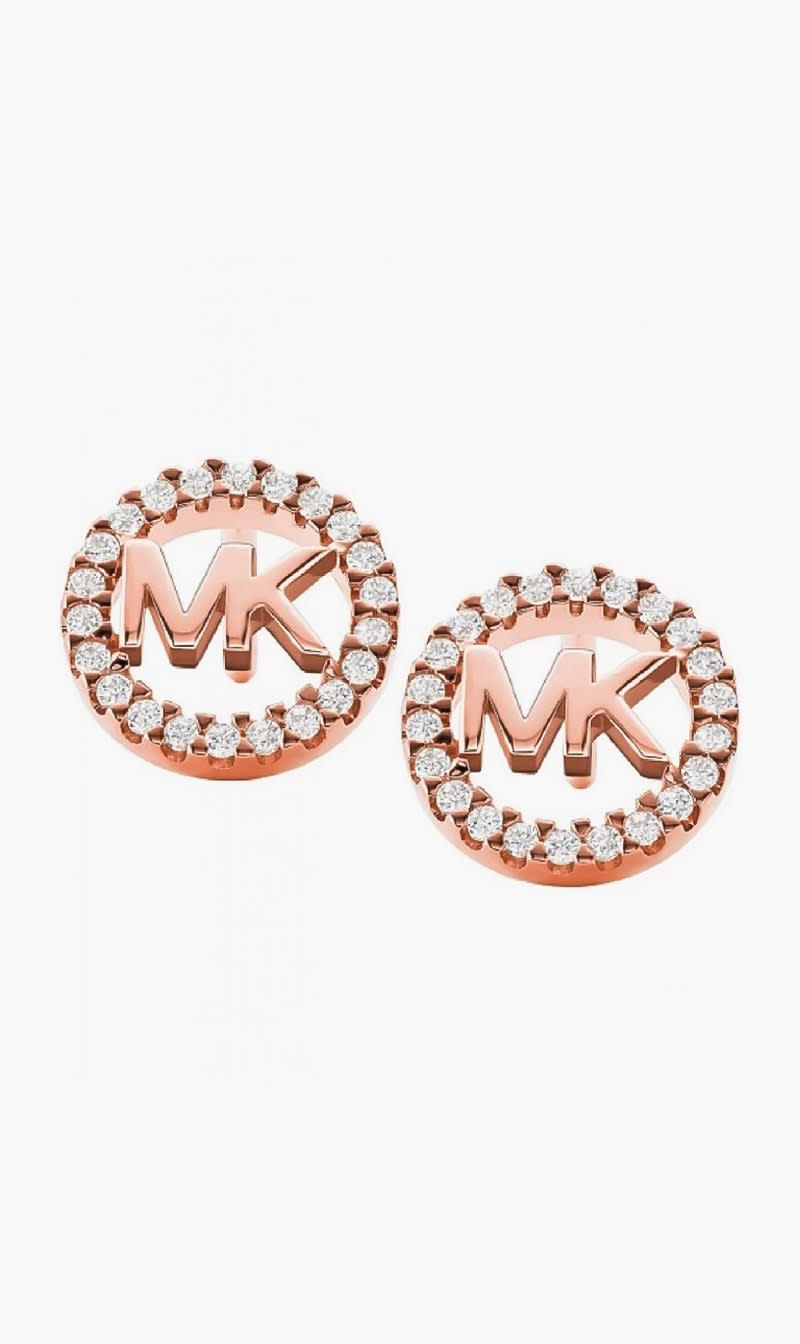 

Michael Kors Gold Logo Circle Stud Rose Gold for Women | The Deal Outlet