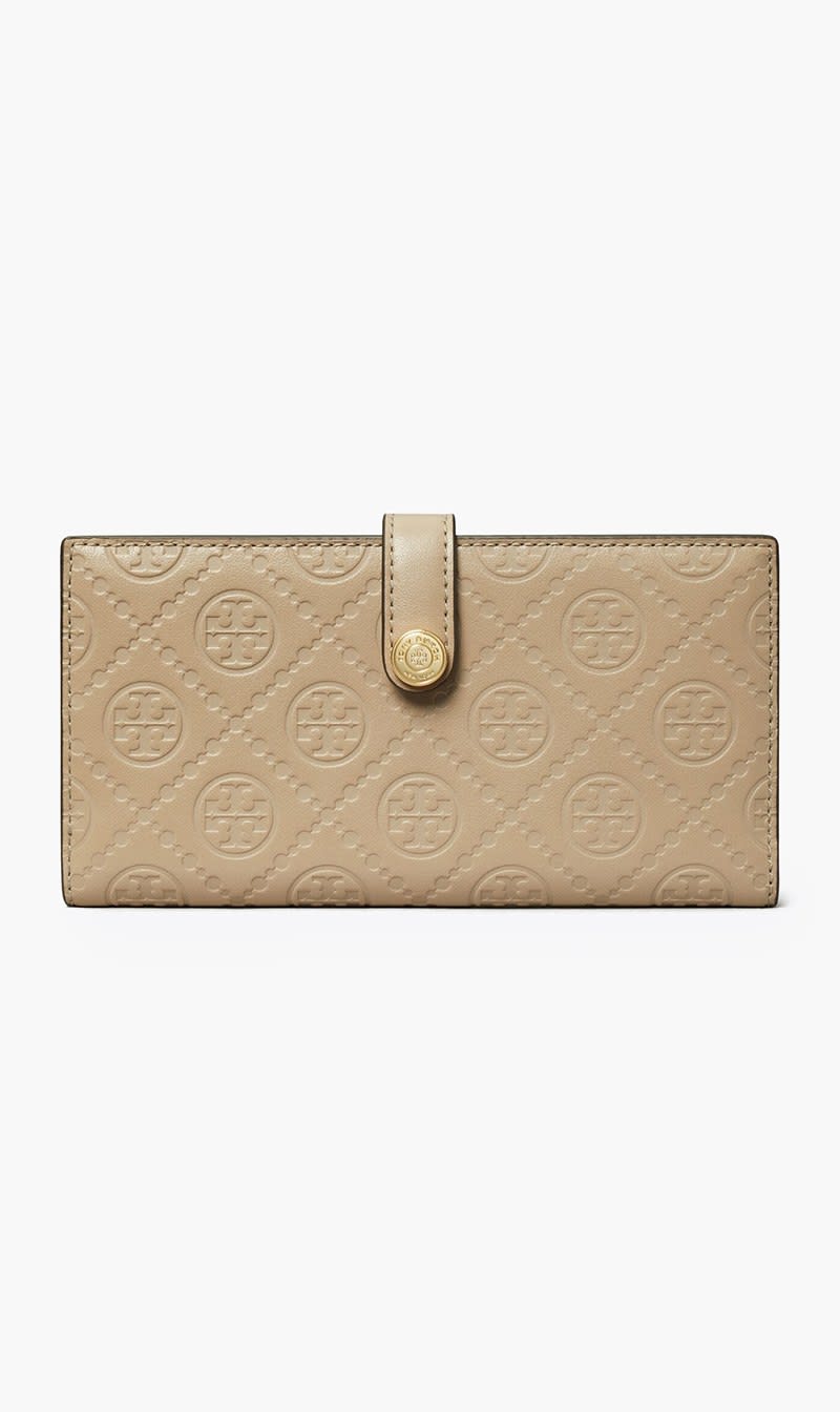 

Tory Burch Beige T Monogram Zip Slim Wallet for Women | The Deal Outlet