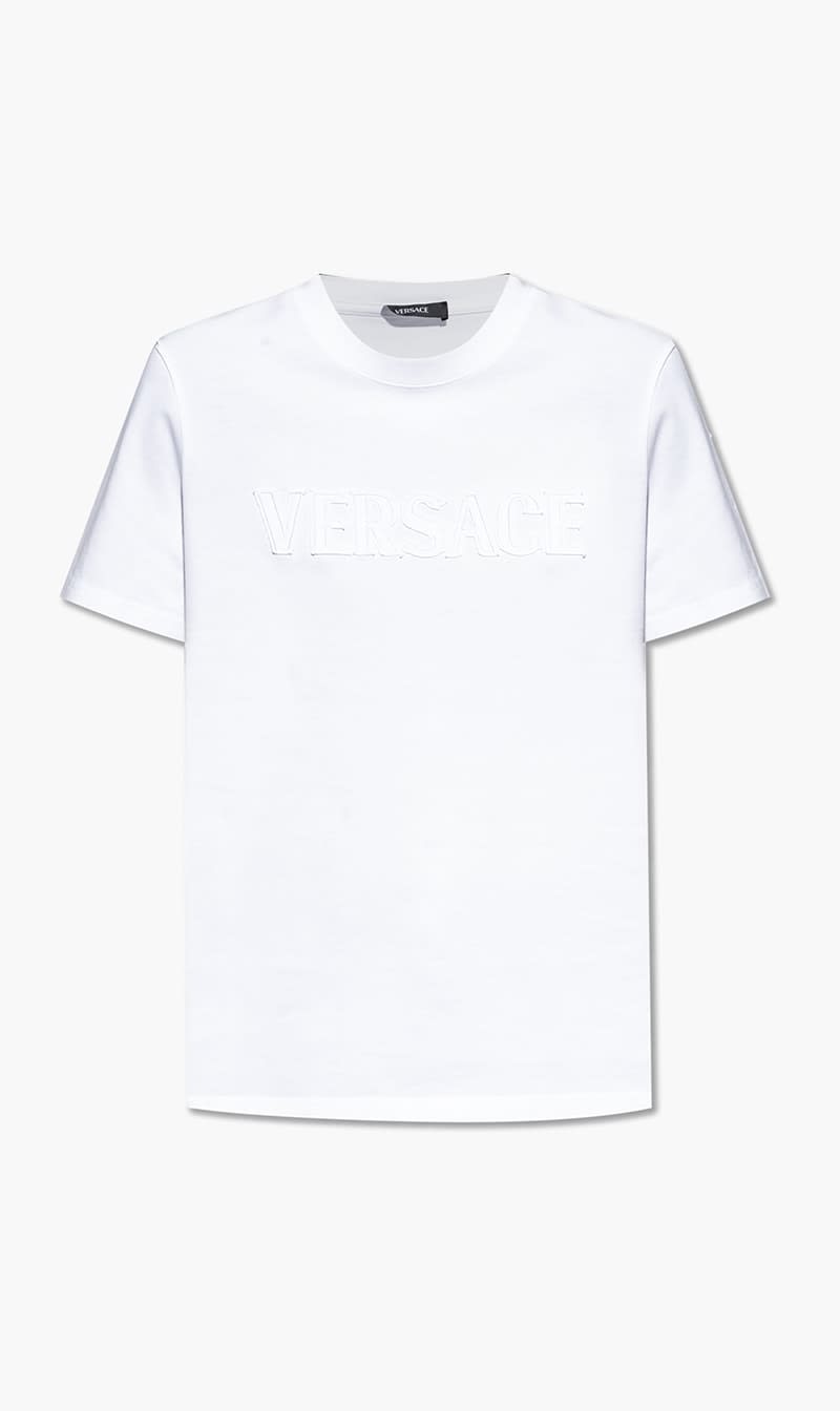 

Versace White T-shirt Versace Fringed Logo Embroidery Cotton Jersey for Women | The Deal Outlet