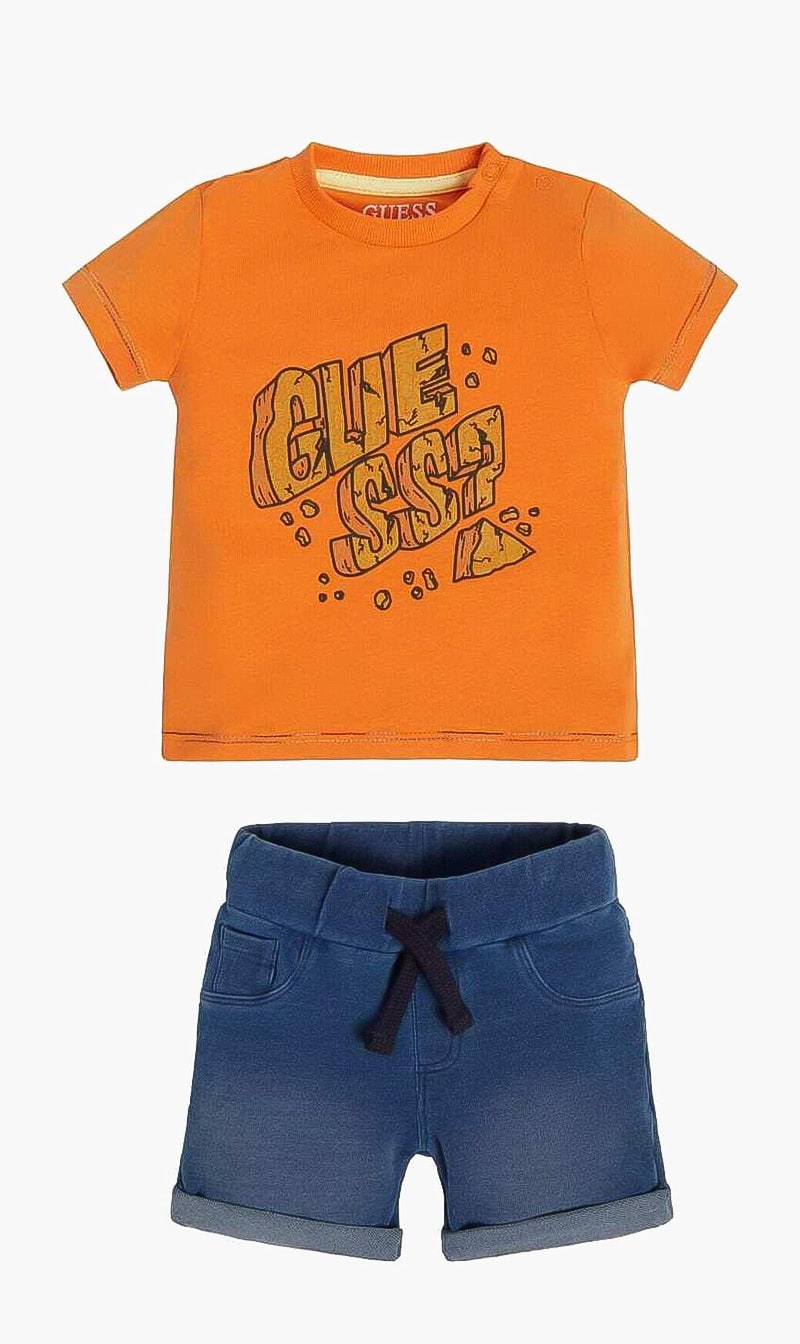 

Guess Orange Knit Denim Shorts And T-shirt Set for Boys | The Deal Outlet
