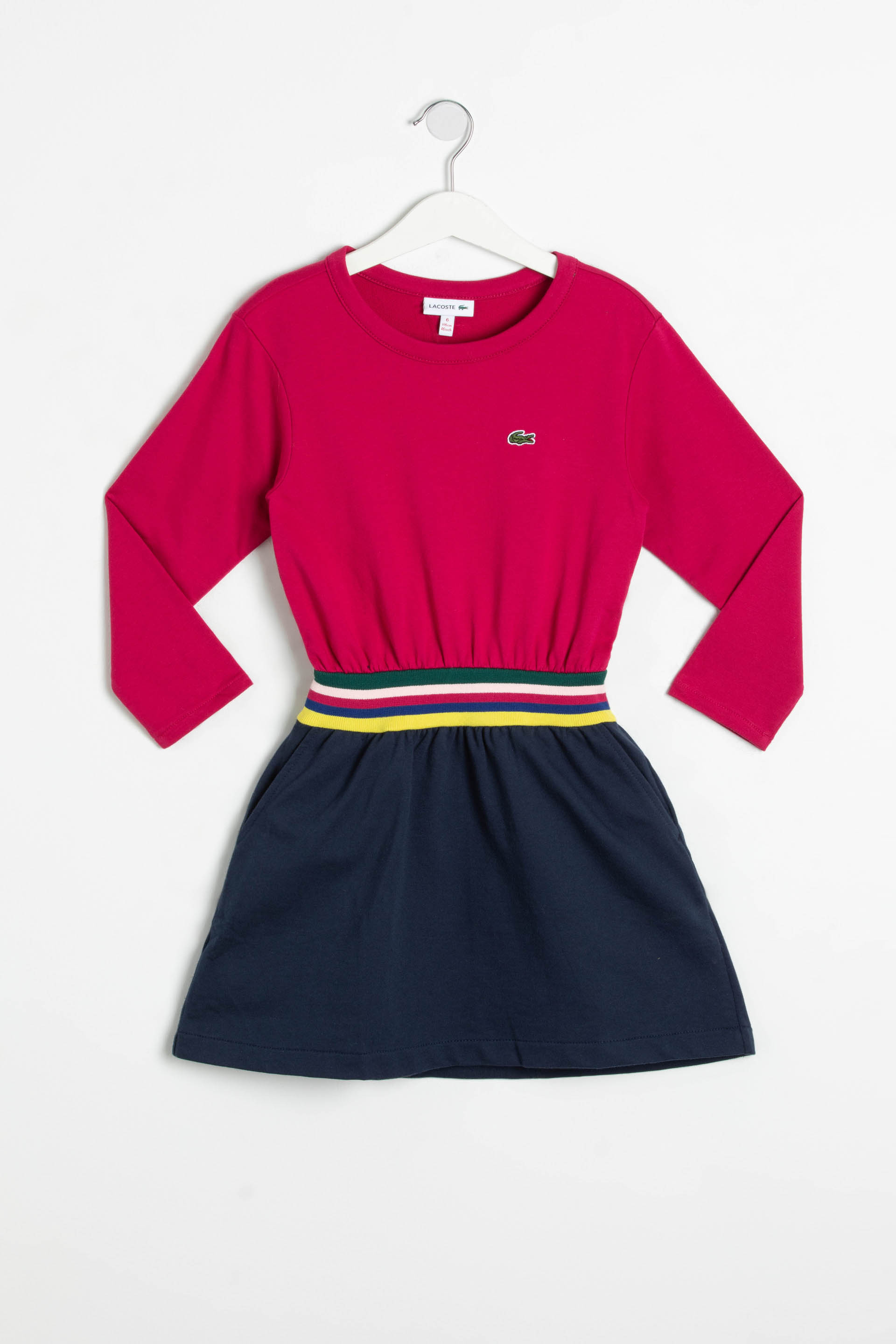 

LACOSTE Striped Waist Colorblock Fleece Dress